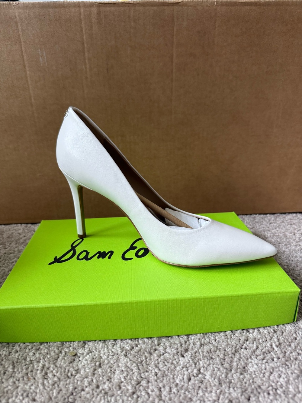 Sam Edelman White Leather Pointed Toe Stiletto Pump - Classic